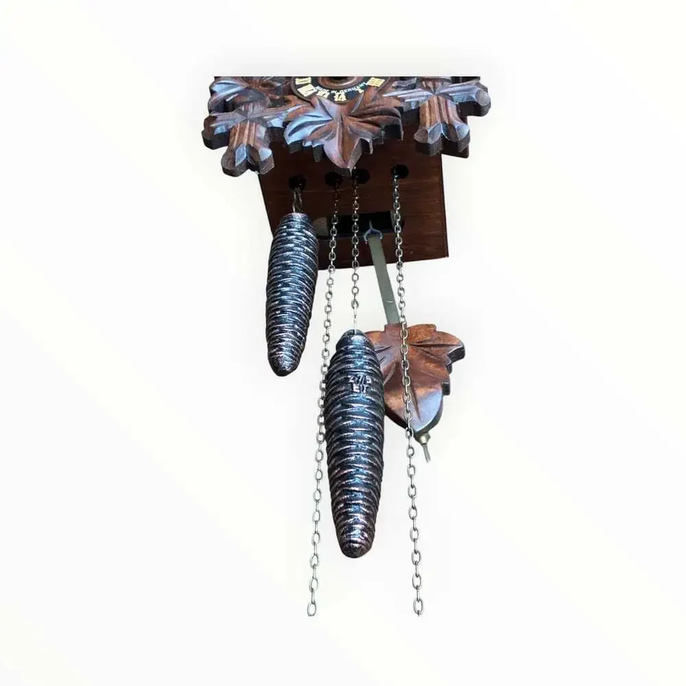 Black Forest Cuckoo Clock Hand Carved 5 Leaves and Bird Made in Germany VdS